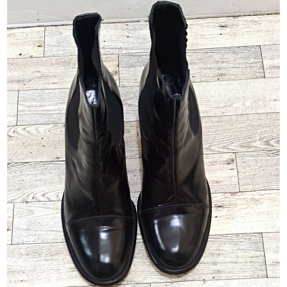 Ressini Women’s Black Leather Chelsea Ankle Boots Elastic Gore Almond Toe EU 40